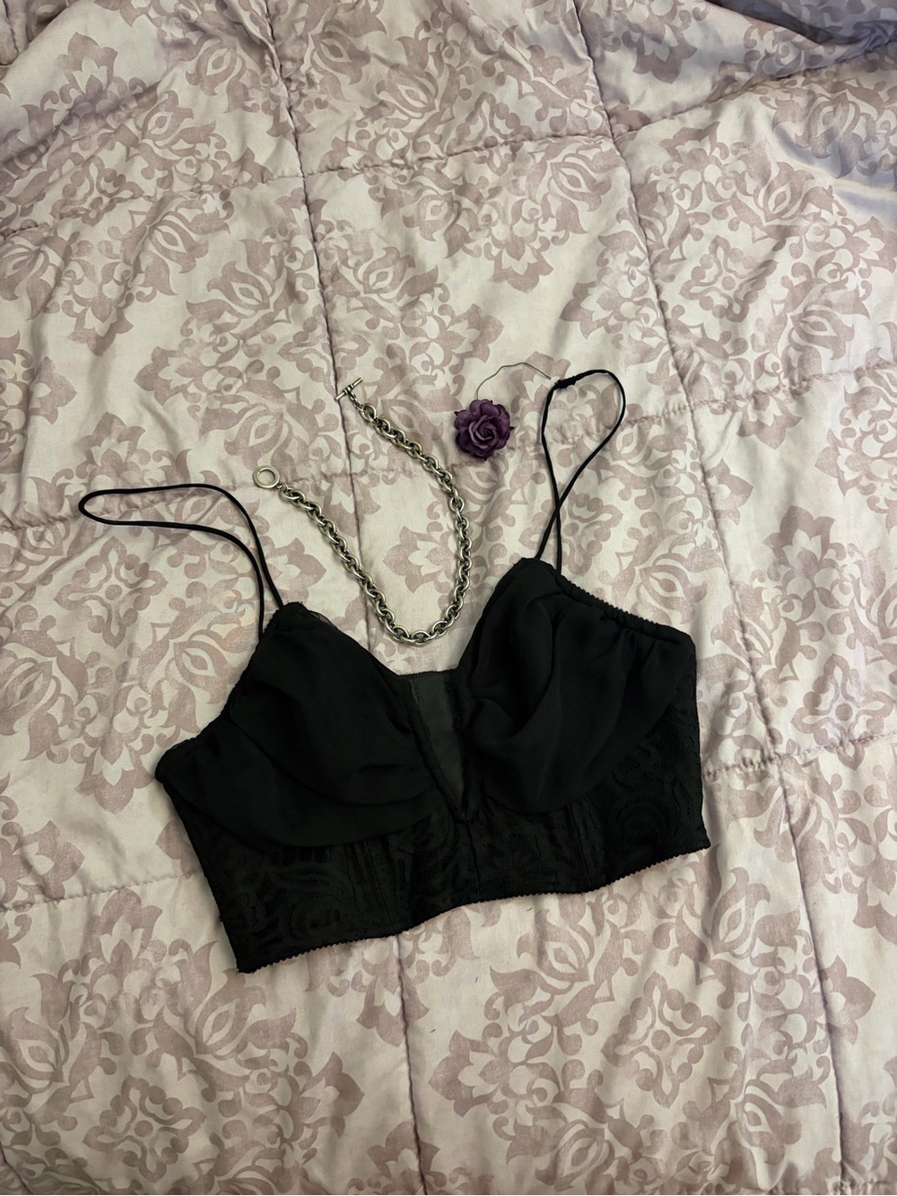 Black Lace-Detail Cami Bralette with Adjustable Straps